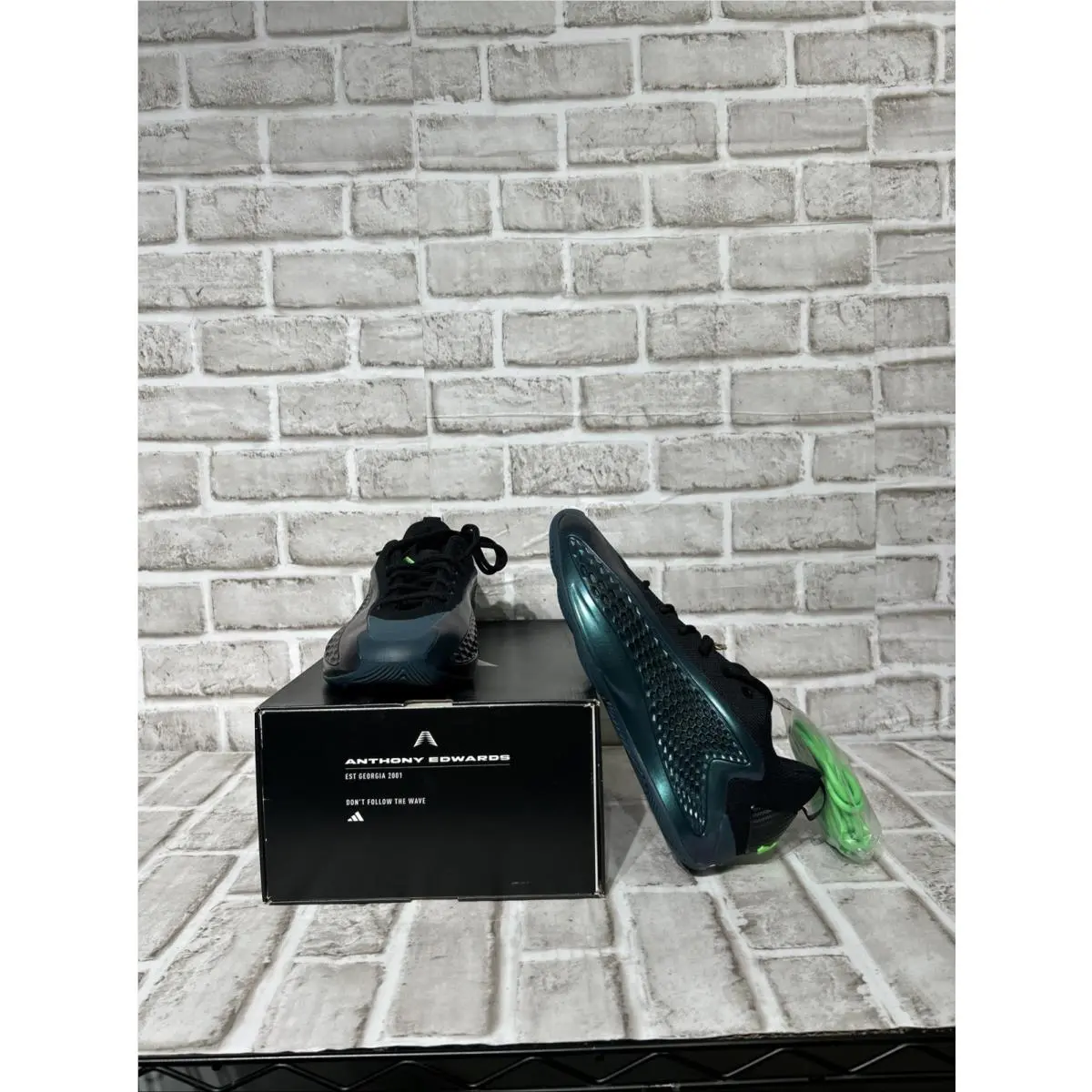 Adidas Anthony Edwards 1 Low Kids Black Blue Basketball 6Y/ 7.5W Sneaker JQ6131