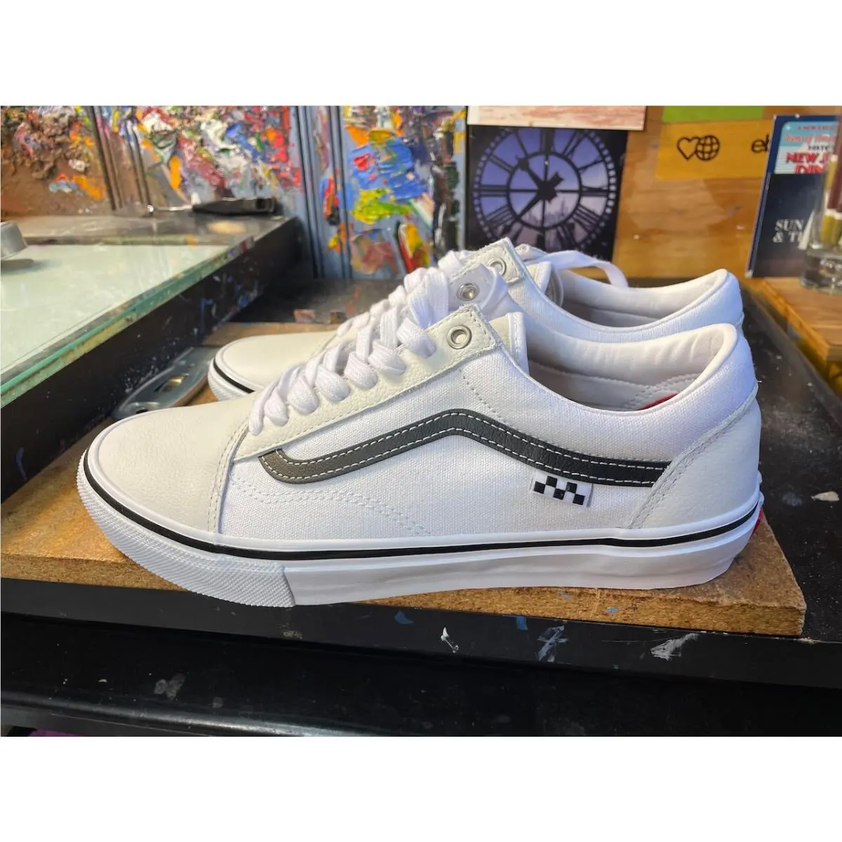 Vans Skate Old Skool Leather White Black Size US 13 Men VN0A5FCBWWW Sneaker