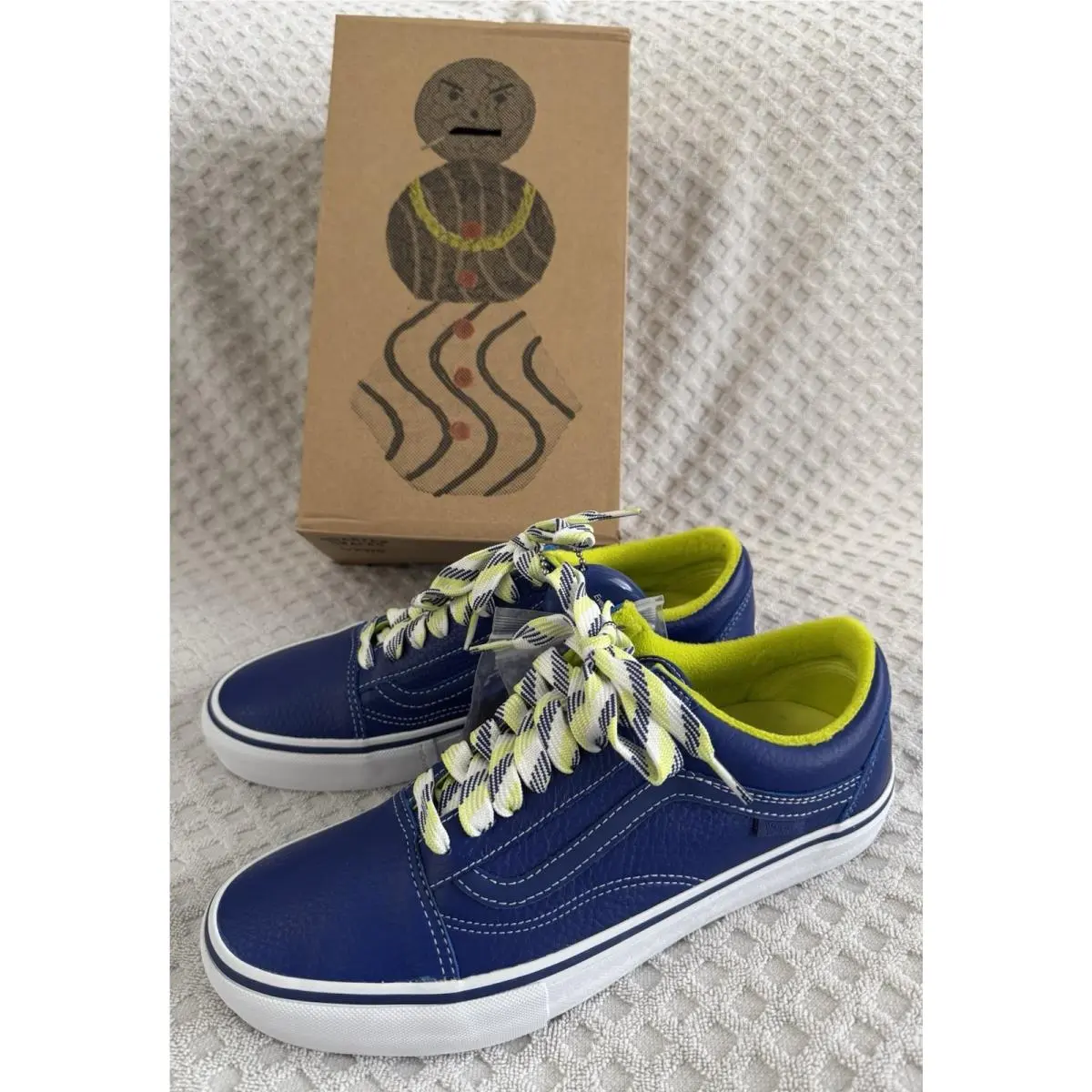 Vans Quartersnacks Old Skool Pro Leather Sneaker Royal Blue White Yellow Mens 10