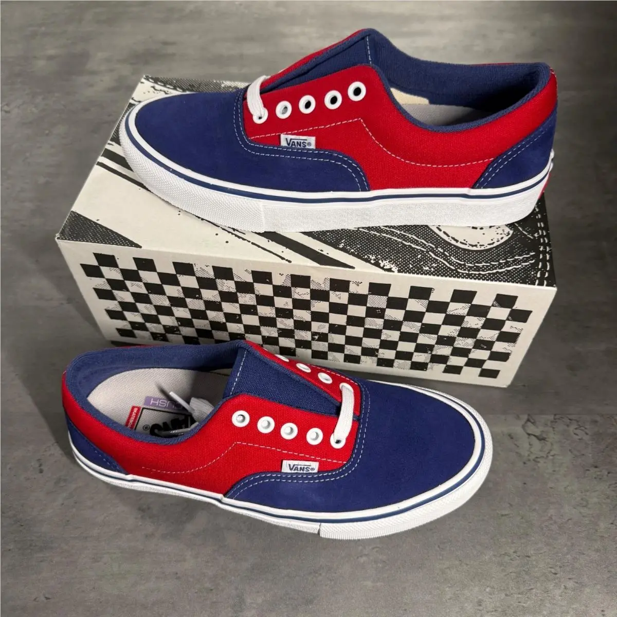 Vans Skate Era Support Mens 7.5 Blue Red Canvas Popcush VN000ECR3QG Sneakers
