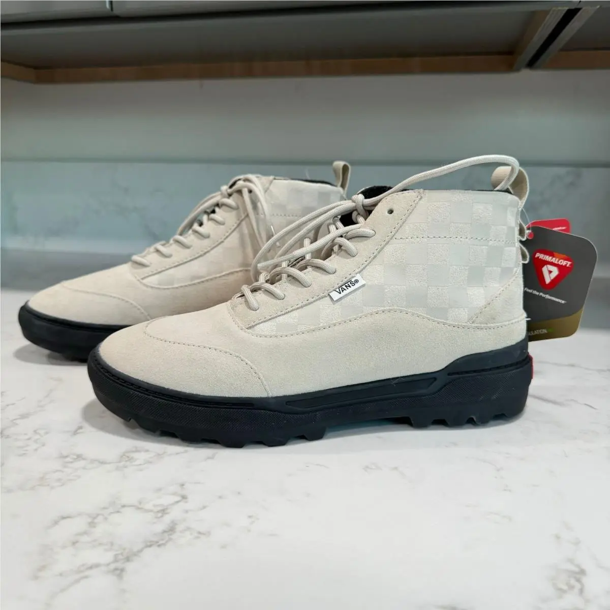 Vans Colfax Boots Sneaker High Top Cream Checked Lace Up Sz EU 40 US 7.5