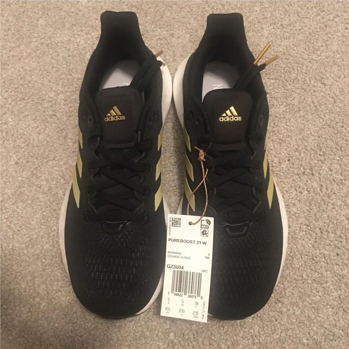 Size 6.5 - Adidas Pureboost 21 Black Gold Metallic