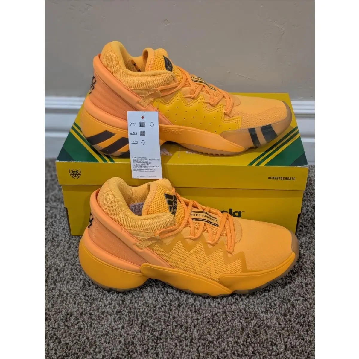 Size 5 Youth Unisex Adidas D.o.n. Issue 2 Yellow Mid Top Basketball Shoes FW8753
