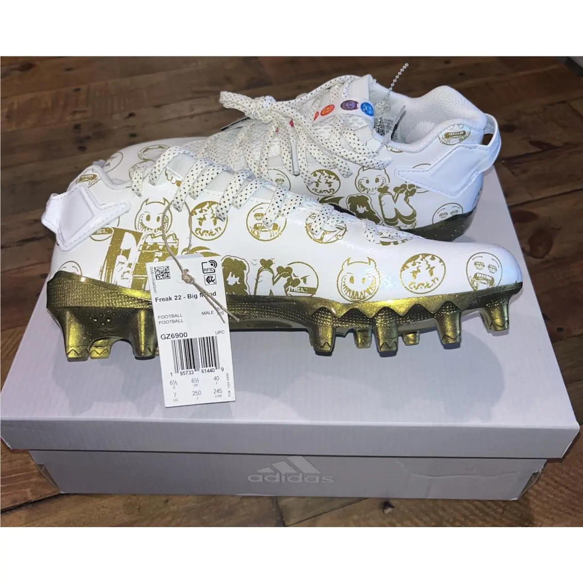 Adidas Freak 22 Big Mood Dsg SM Emoji White Gold Football Cleats Men`s Sz 7