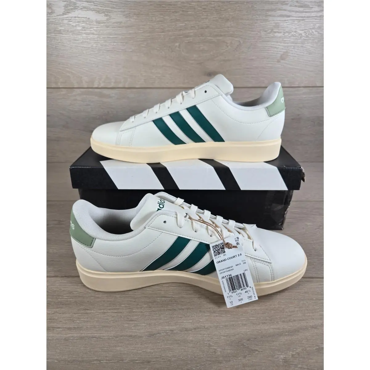 Adidas Grand Court 2.0 Cloudfoam White Collegiate Green Size 12 Bad Box