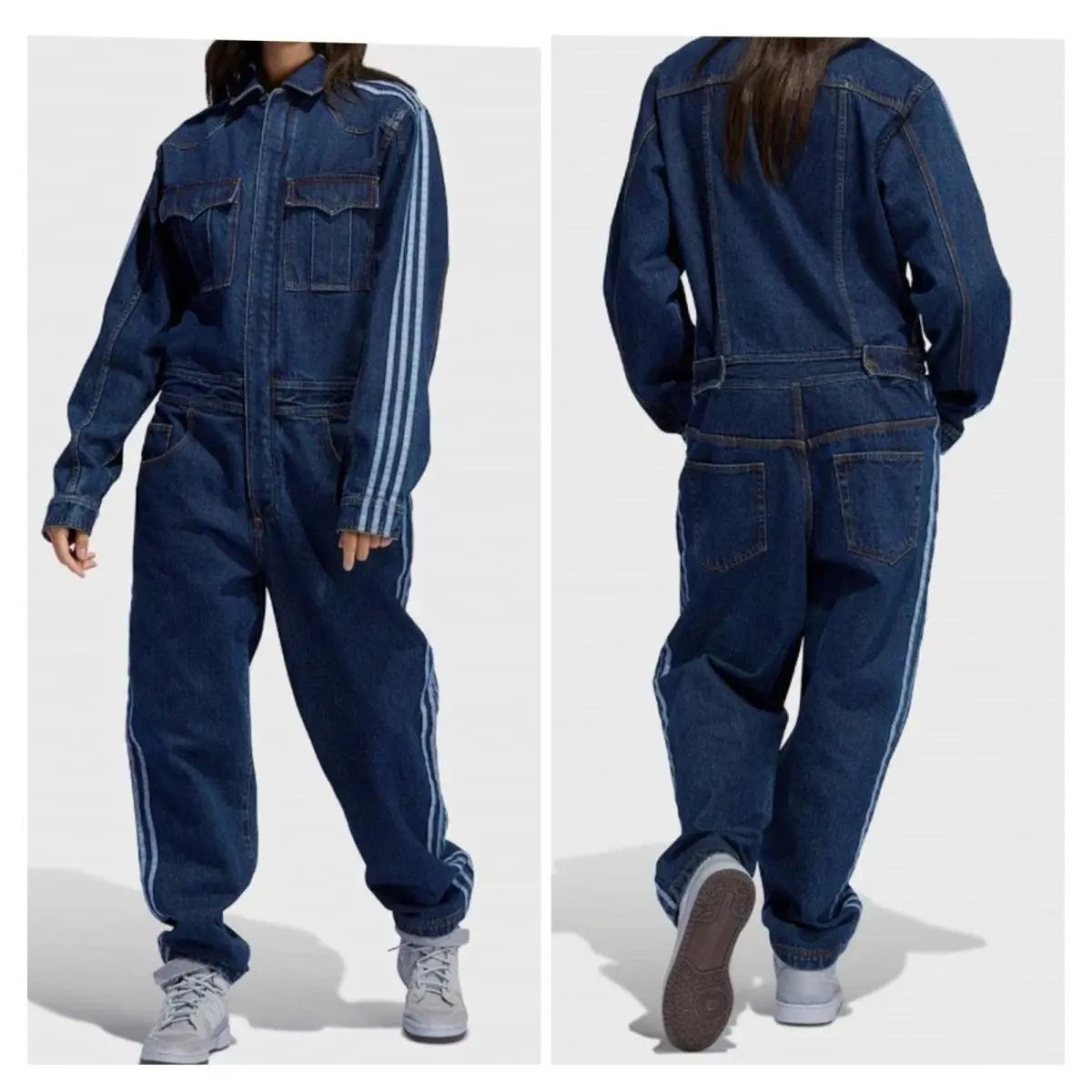 x Ivy Park Denim Jumpsuit Dark Wash 3-Stripe Utility Coverall Small by Adidas