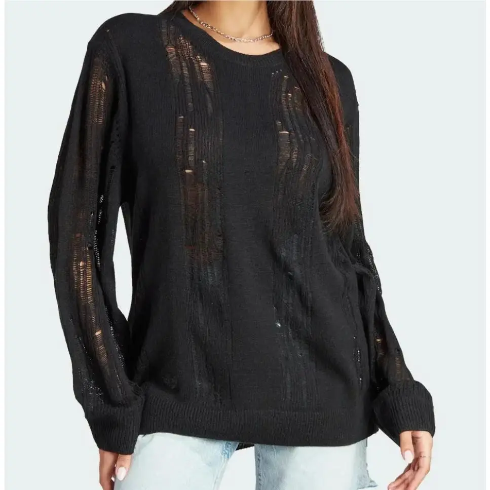 Originals BV Knit Distressed Sweater Women`s Ribbed Cotton Sz L by Adidas