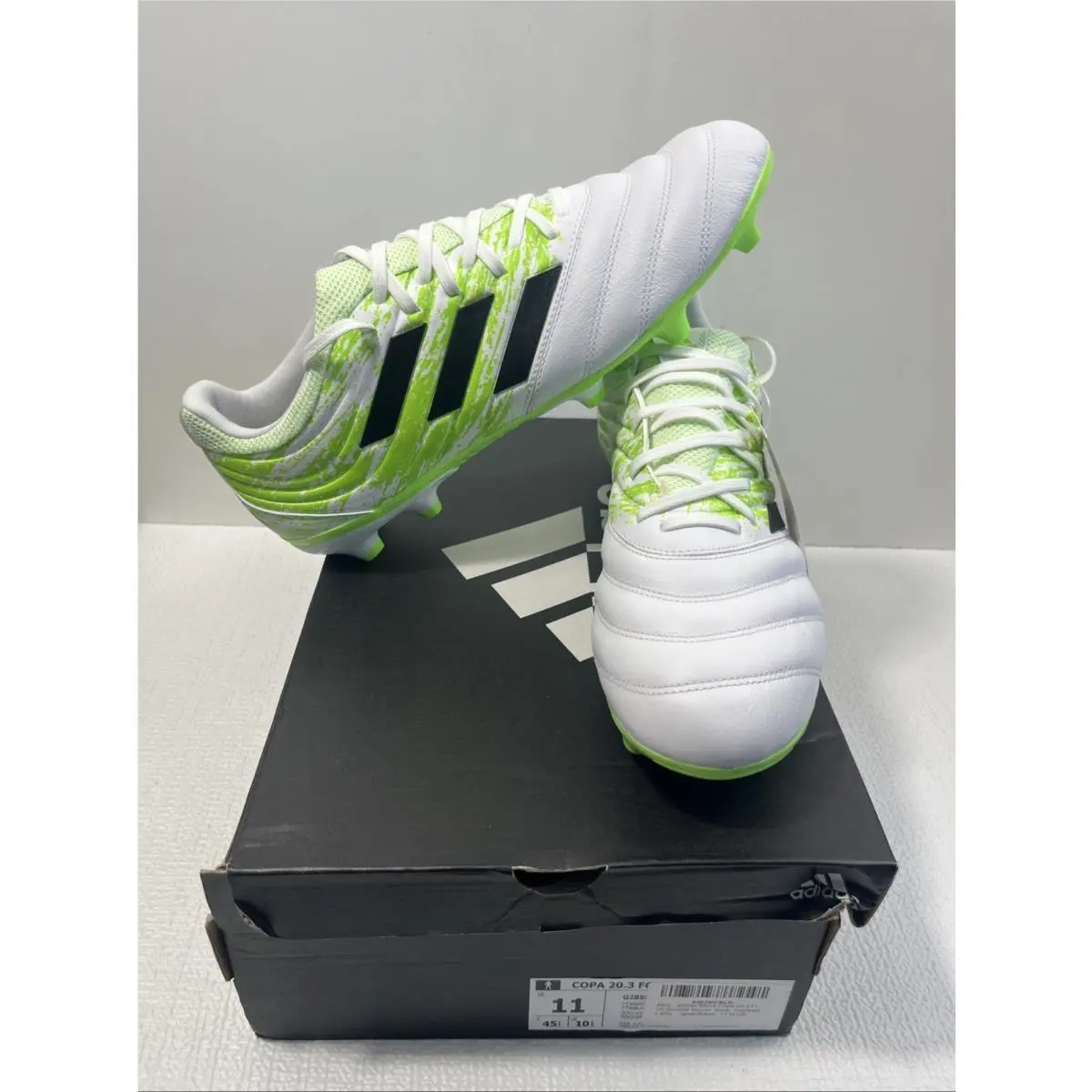 Adidas Copa 20.3 FG White Signal Green Men`s Soccer Cleat Shoes G28553 Size 11