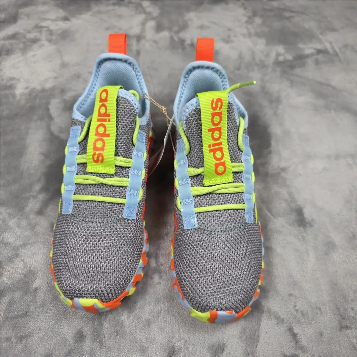 Adidas Kaptir 3S K Running Sneakers Kids Size 2.5 Gray Orange Blue Green Lace Up