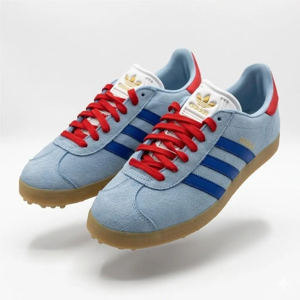 Adidas Gazelle Golf Men 9.5 Clear Sky/royal Blue/better Scarlet Suede Shoe