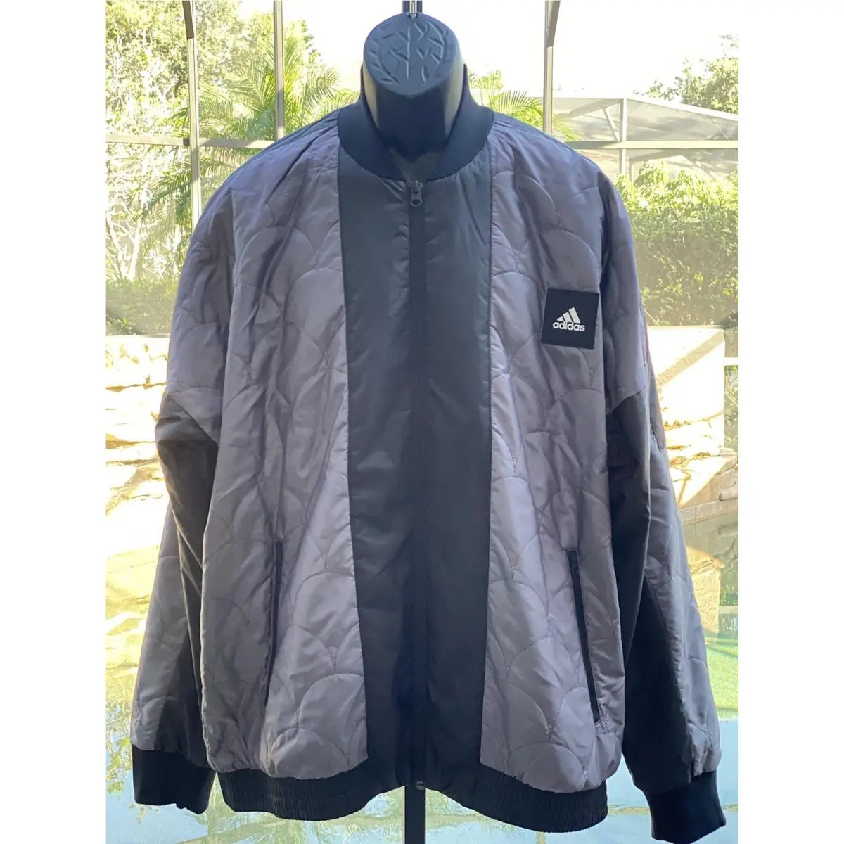 Adidas Urban Logo Quilted Full-zip Jacket XL - Men`s Activewear in Purple/black