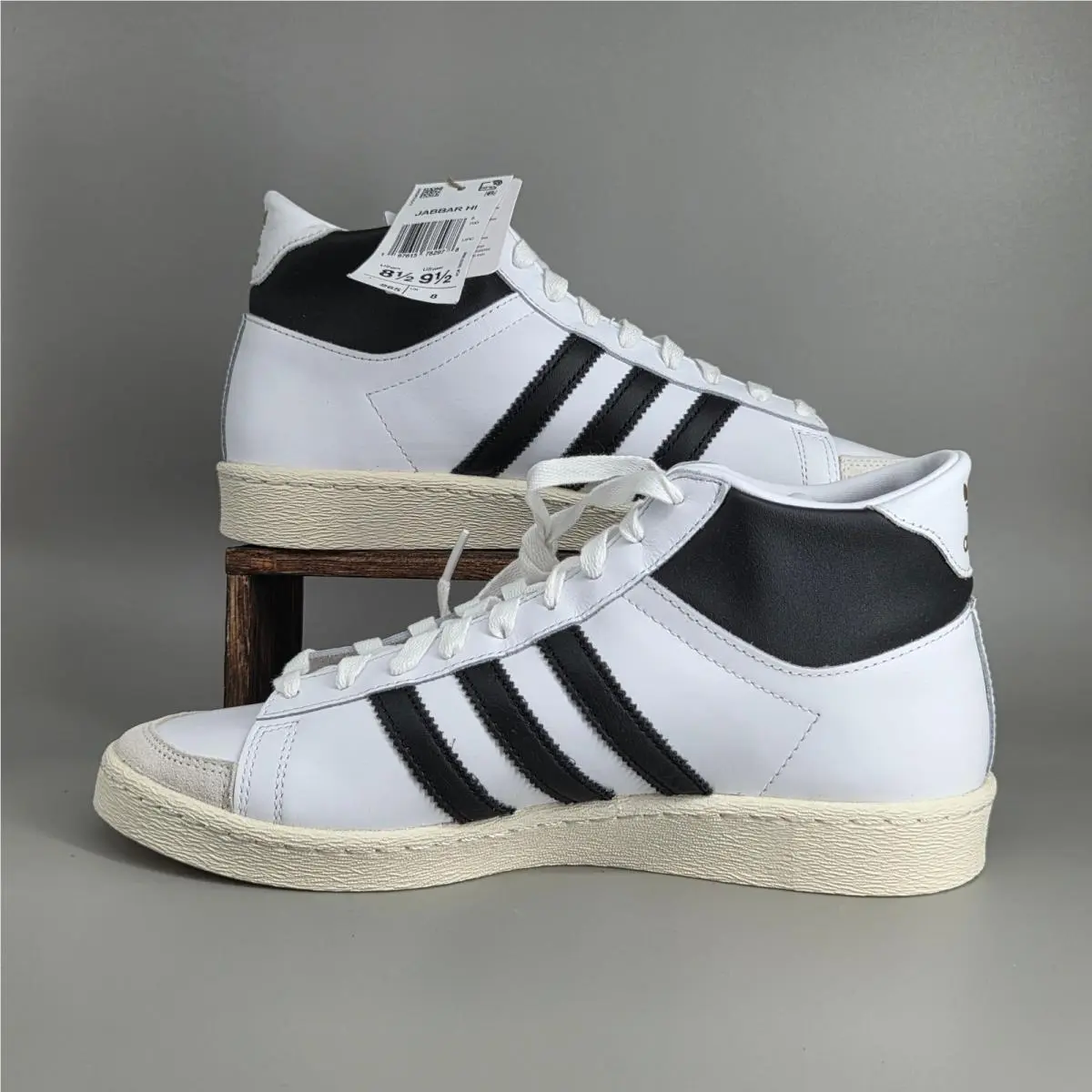 Adidas Jabbar Hi Mens 8.5 White Black Gold Retro Basketball Sneakers JI3445