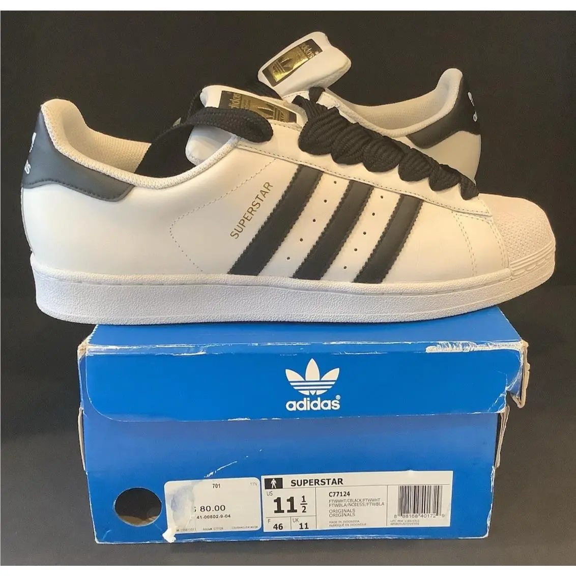 Adidas Superstar Black and White Men`s Shoes Size 11.5 w/ Box