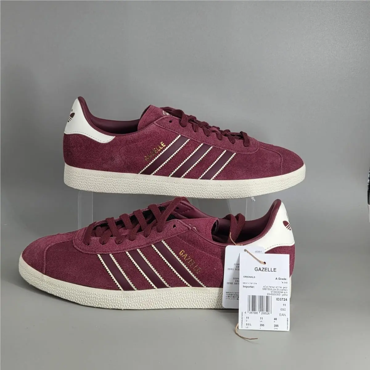 Adidas Gazelle Sneakers Mens 11.5 Burgundy Suede Spain Football ID3724 Classic