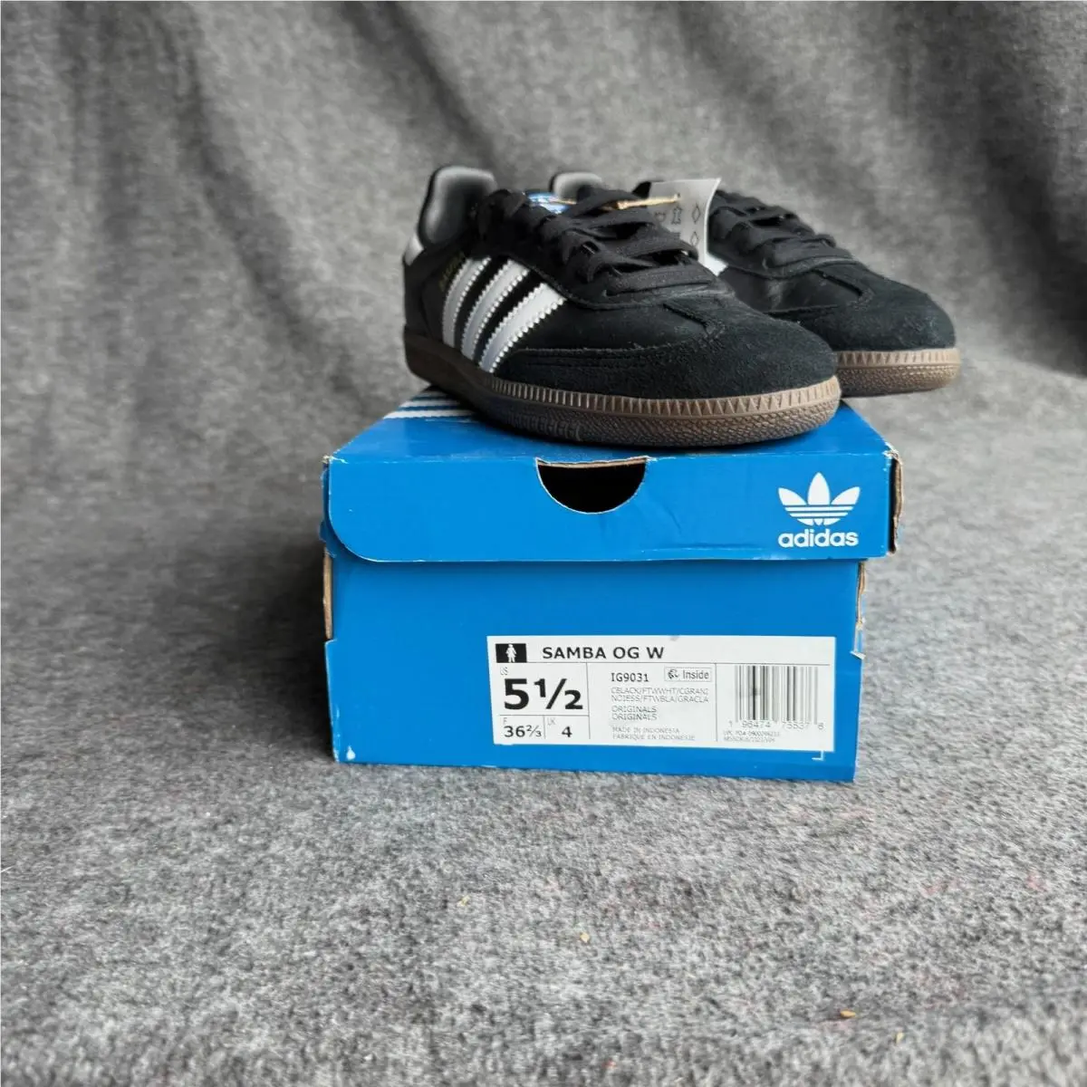 Adidas Samba OG Black Clear Granite Womens Size 5.5 Leather Gum Sneakers IG903