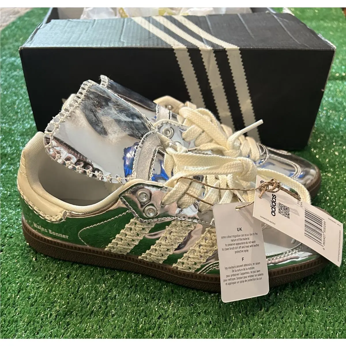 Adidas Wales Bonner Samba Silver Metallic Crochet Sneakers IG8181 Mens 7
