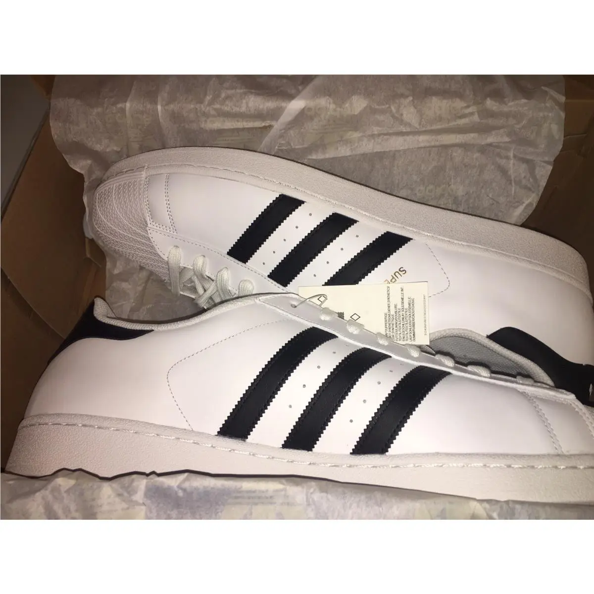 Adidas Mens Superstar Leather Low Top White/core Black/white Size 19 M US Mens