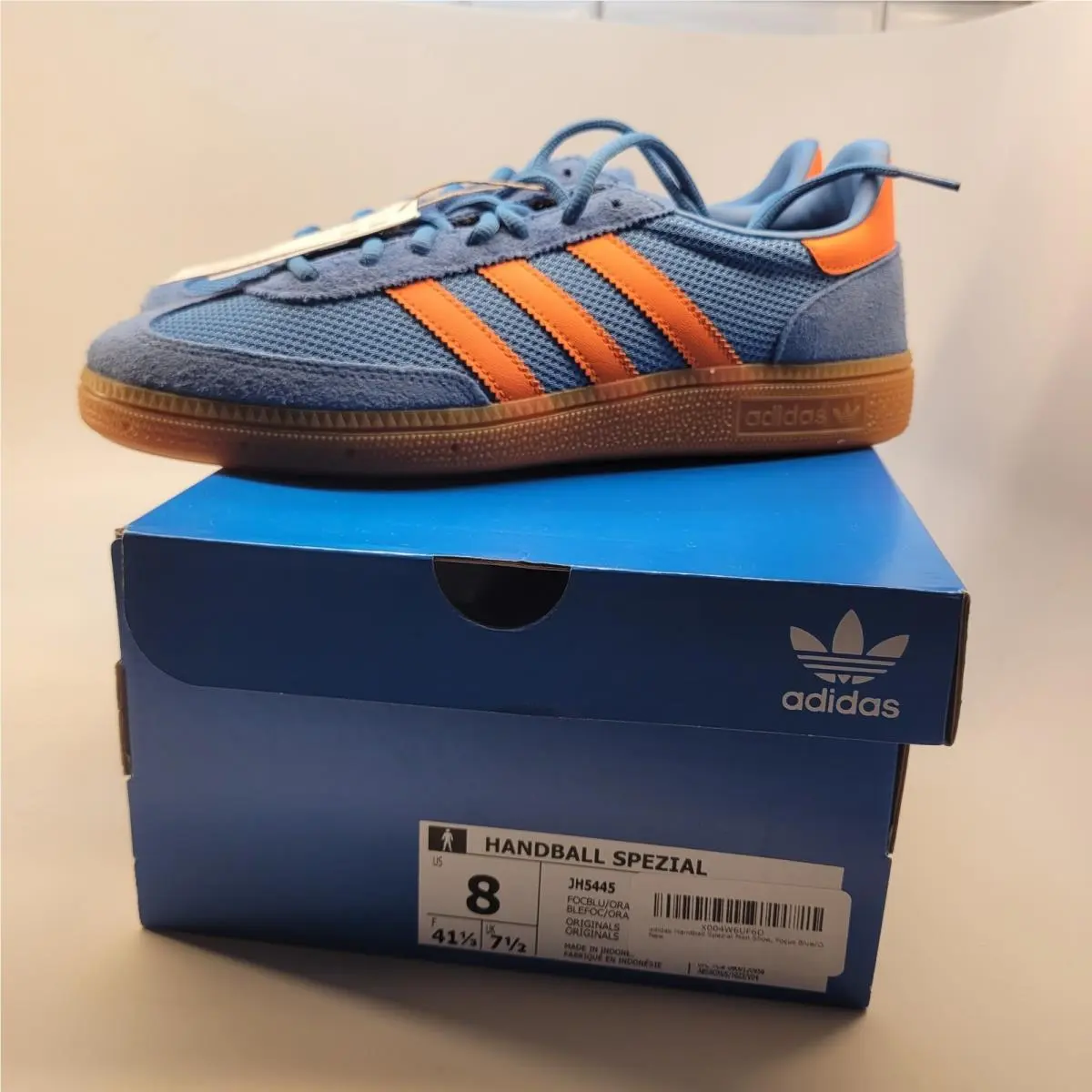 Adidas Handball Spezial Mens Shoes Focus Blue Orange Gum JH5445 Size 8