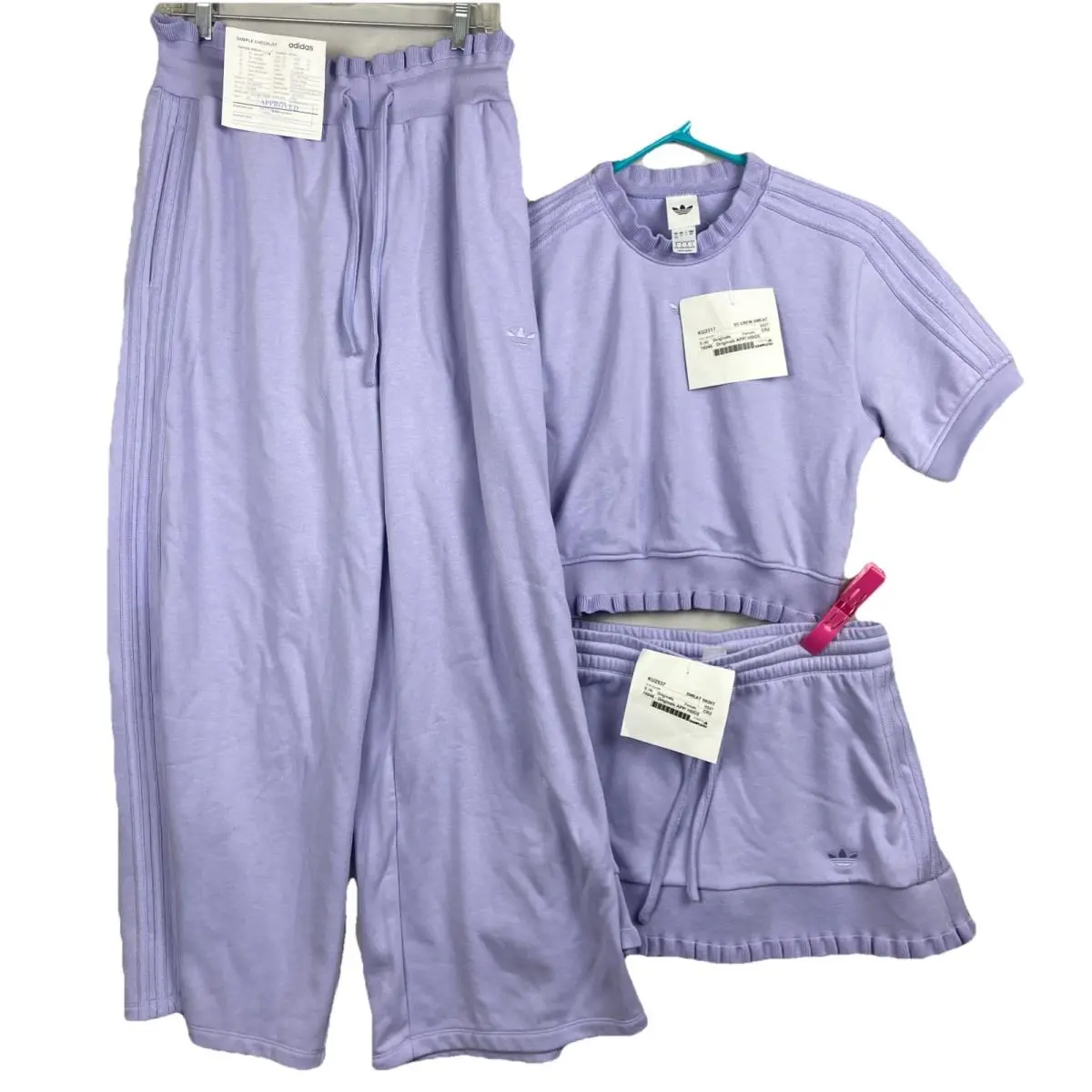 Ruffle Pleated Set Baggy Lavender Women’s Small Top Skirt Ruched Pants by Adidas