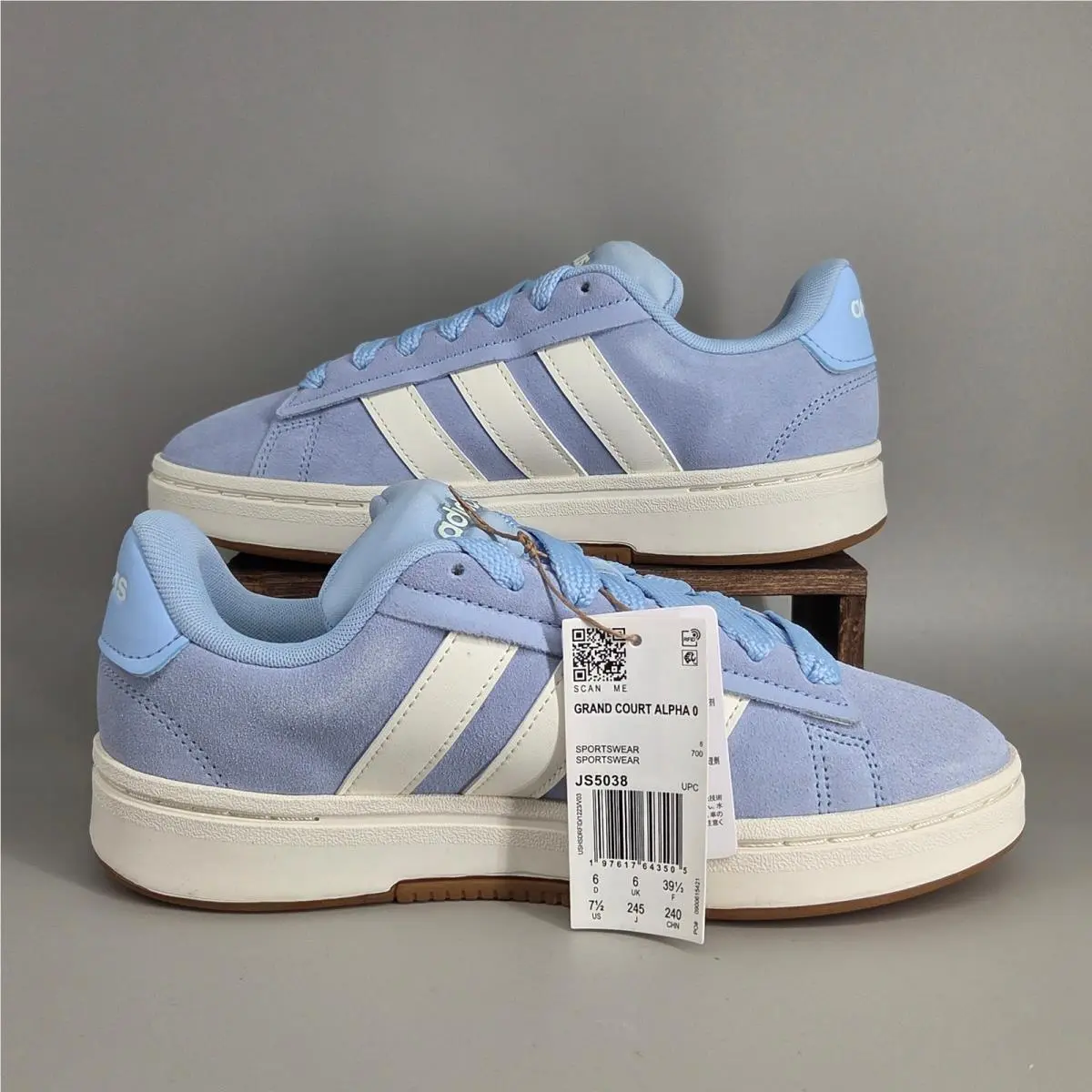 Adidas Grand Court Alpha 00s Women 7.5 Blue Suede Low Top Sneakers Retro JS5038