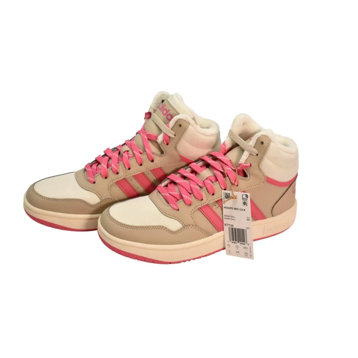 Adidas Hoops Mid 3.0 K Shoes Kids Size 6 Pink Lined Basketball Sneakers IF7739