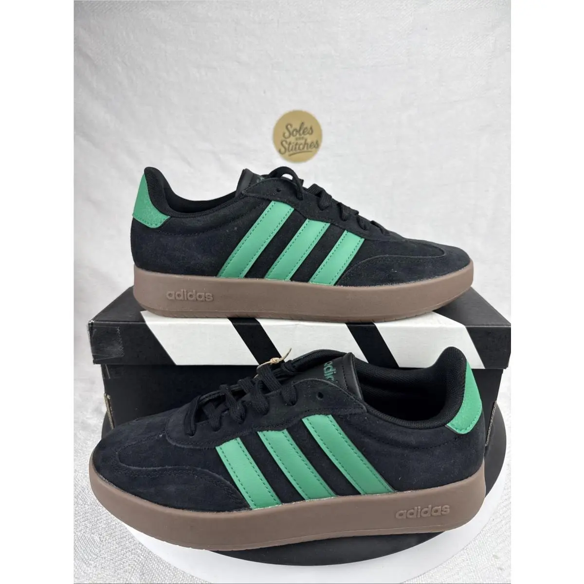 Adidas Barreda JR1326 Black Green Gum Suede Sneakers Size 8M