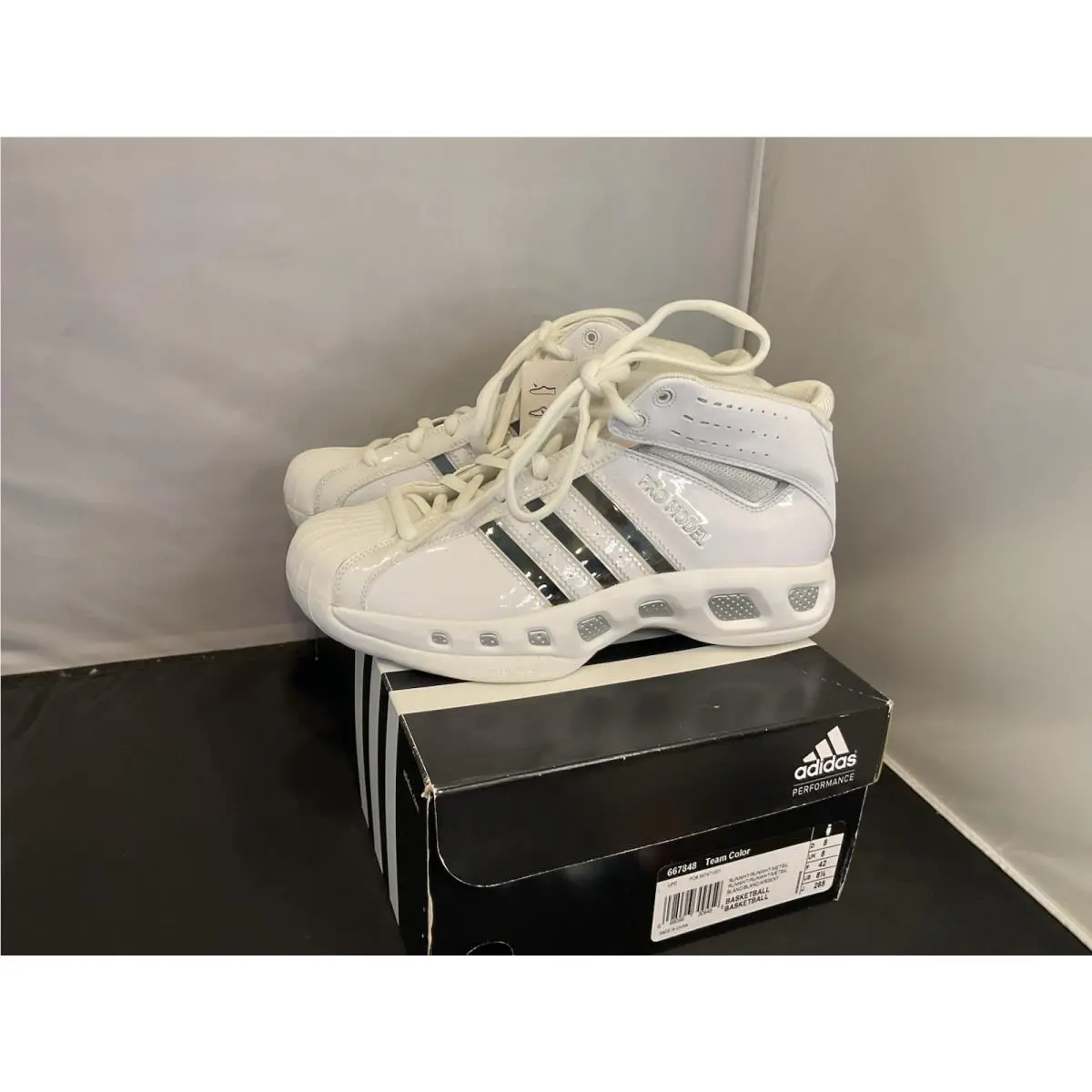 Adidas Pro Model Shoes White Mid Basketball Interchangable Color Stripes 8 D
