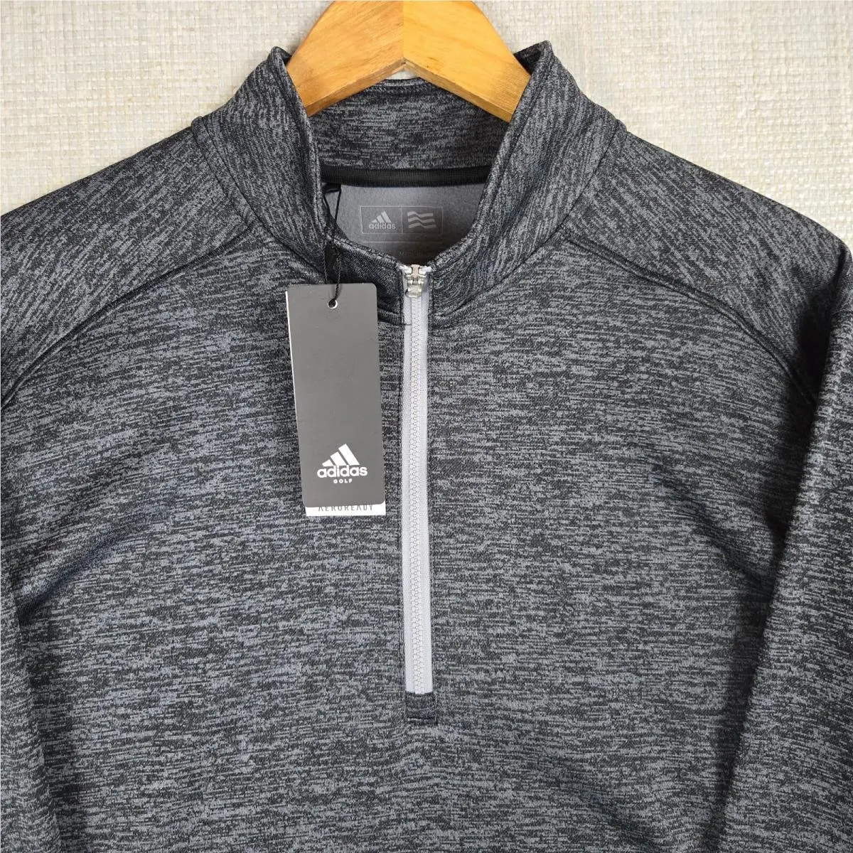 Adidas clothing - wind water golf casual trefoil jacket windbreaker pullover performance 1/4 quarter zip clima lite men`s size long sleeves sweatshirt performance windshirt gray space dye heather - Gray 0