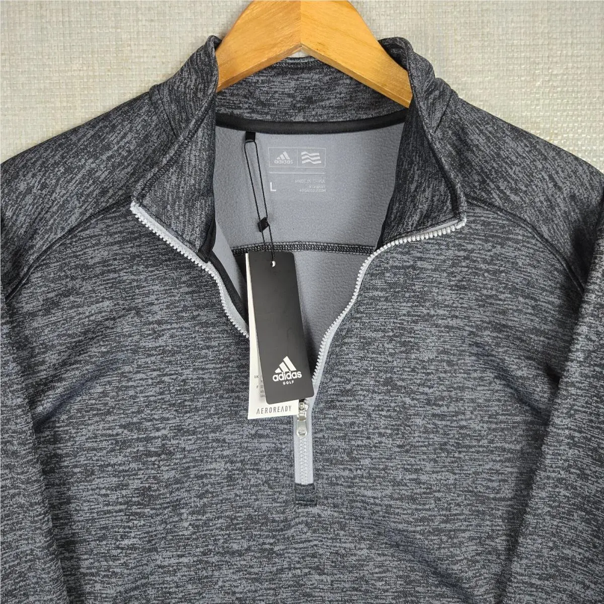 Adidas clothing - wind water golf casual trefoil jacket windbreaker pullover performance 1/4 quarter zip clima lite men`s size long sleeves sweatshirt performance windshirt gray space dye heather - Gray 1