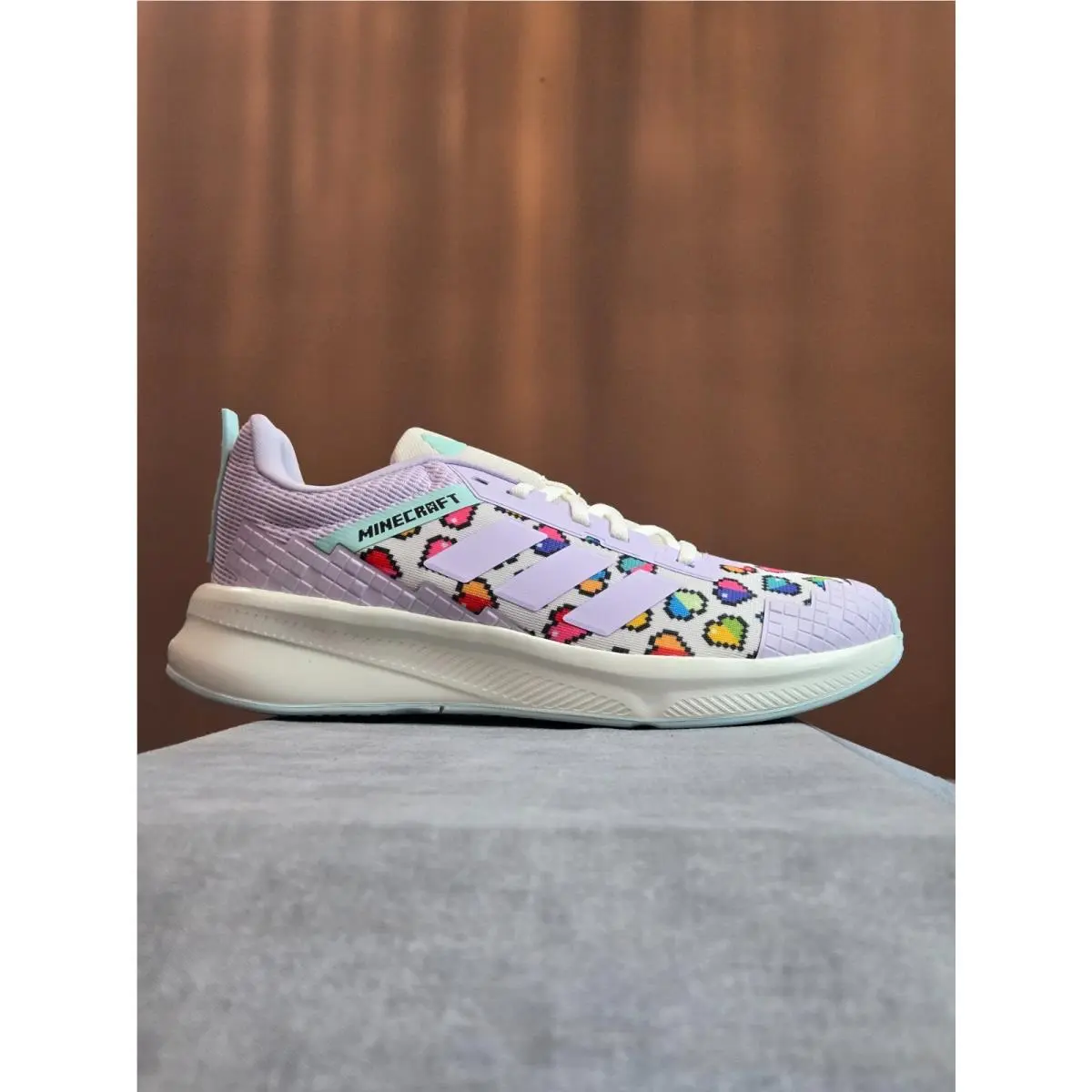 Adidas x Minecraft Fortarun Purple Pixel Heart JR1940 Size 6.5Y Women`s 7.5