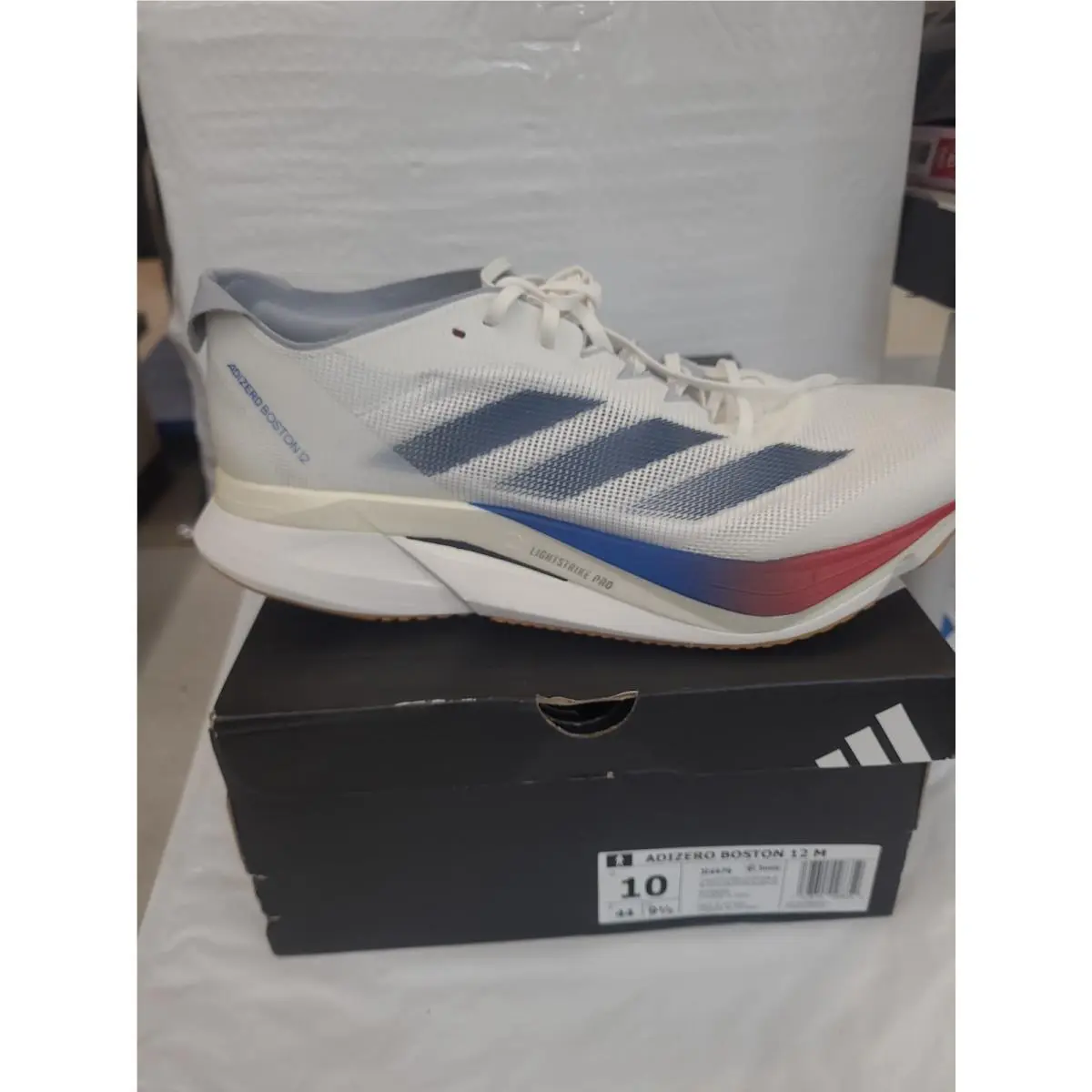Adidas Men Adizero Boston 12 Shoes Size 10 White Blue Purple