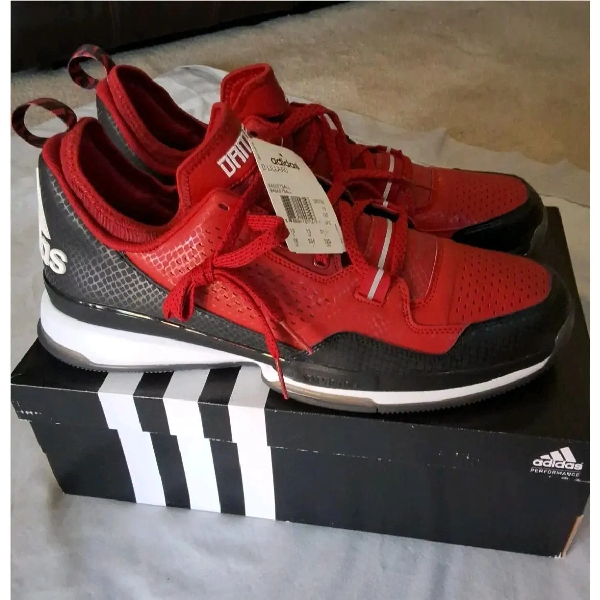 Men`s Adidas D Lillard Dame 1 Sneakers Shoes Red Black White S85765 Size 16