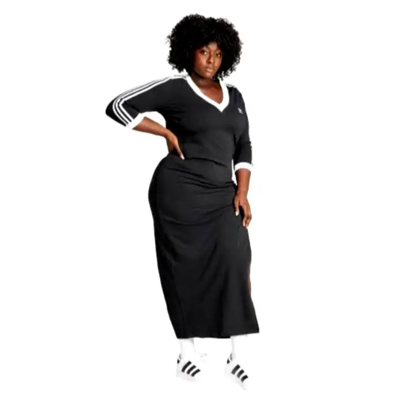 Originals Adicolor Classic 3 Stripes V-neck Maxi Dress Black Plus 2X by Adidas