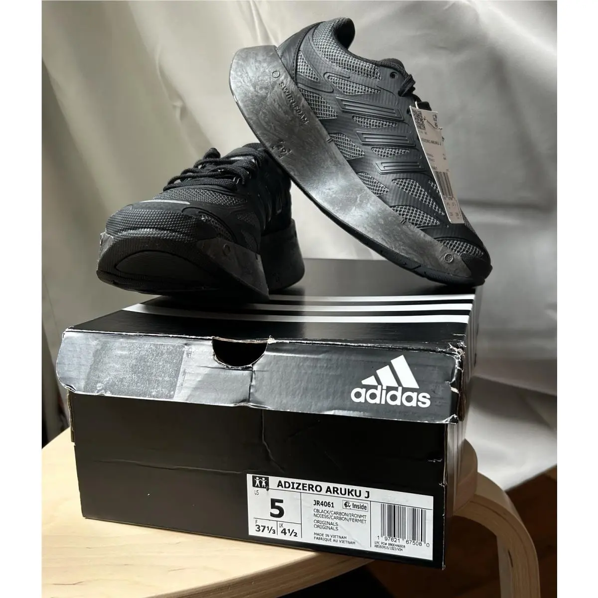 Adidas Adizero Shoes Aruku Youth Sz 5 Athletic Lightweight Running Sneaker Black