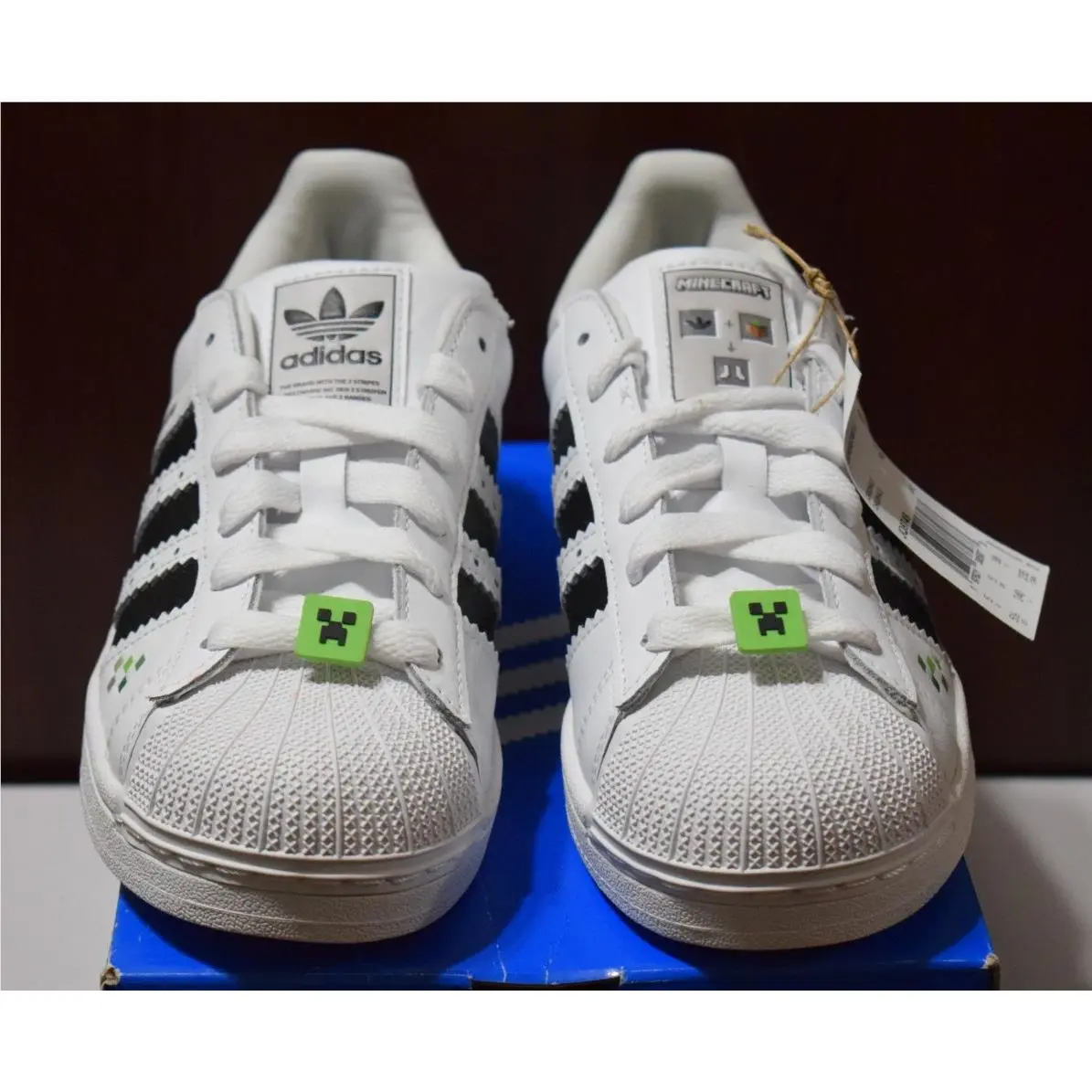 Adidas Superstar II J Minecraft Sneakers Kids 5.5 White Black Green Box
