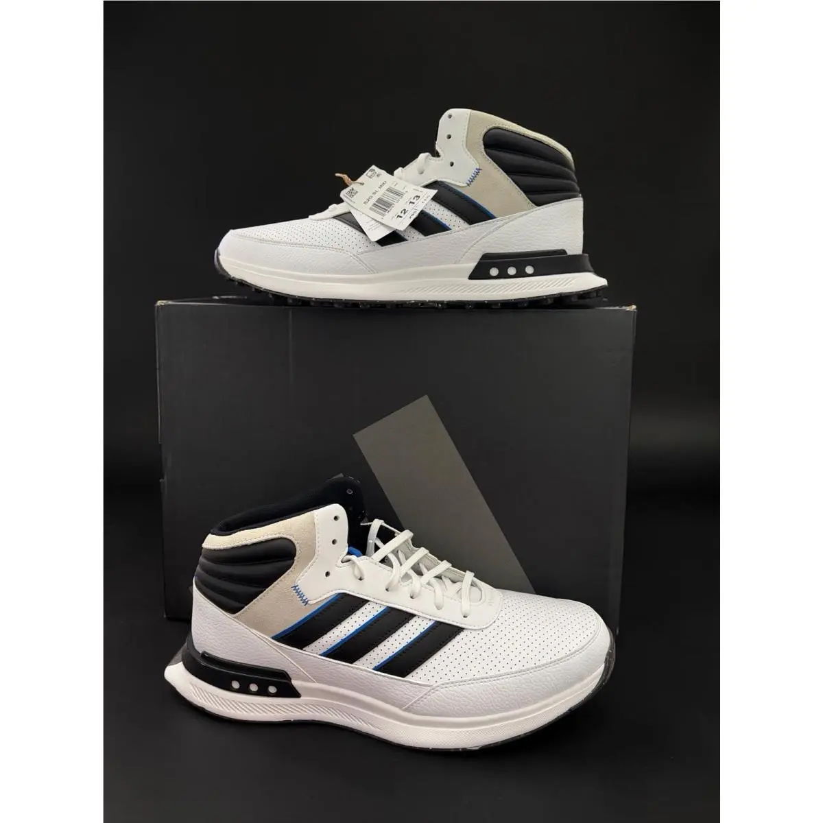 Adidas sz 12 Men`s S2G SL Mid Spikeless Golf Shoes ID8733 White Black