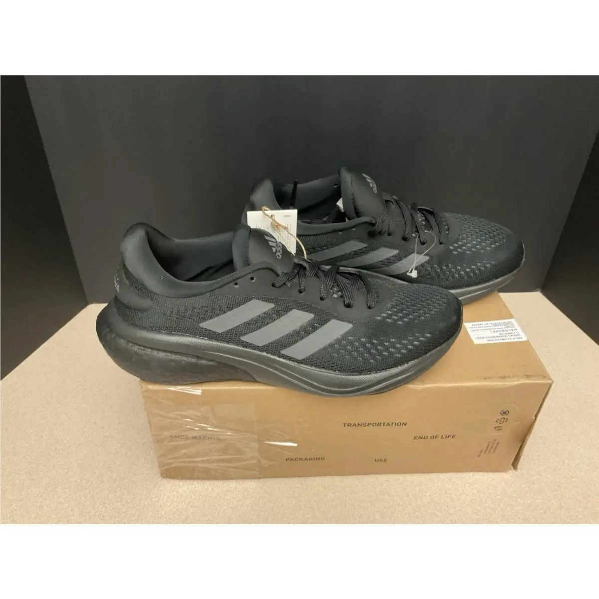 Mens Adidas Supernova 2 Boost Core Black Athletic Running Shoes. Size 7