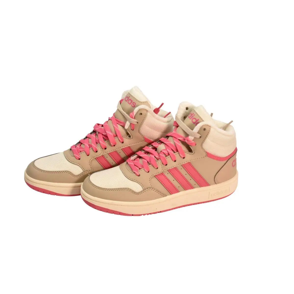 Hoops Mid 3.0 K Shoes Kids Size 5 Pink Tan Fleece Lined Basketball IF7739 by Adidas