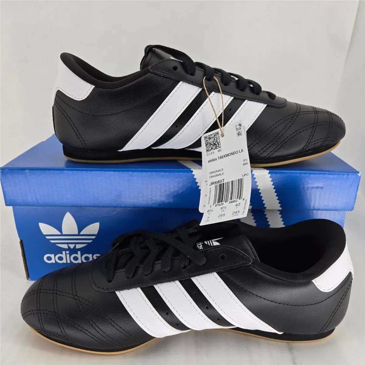Adidas Taekwondo LA Black White Gum Leather Sneakers JR6807 Mens 7 Womens 8