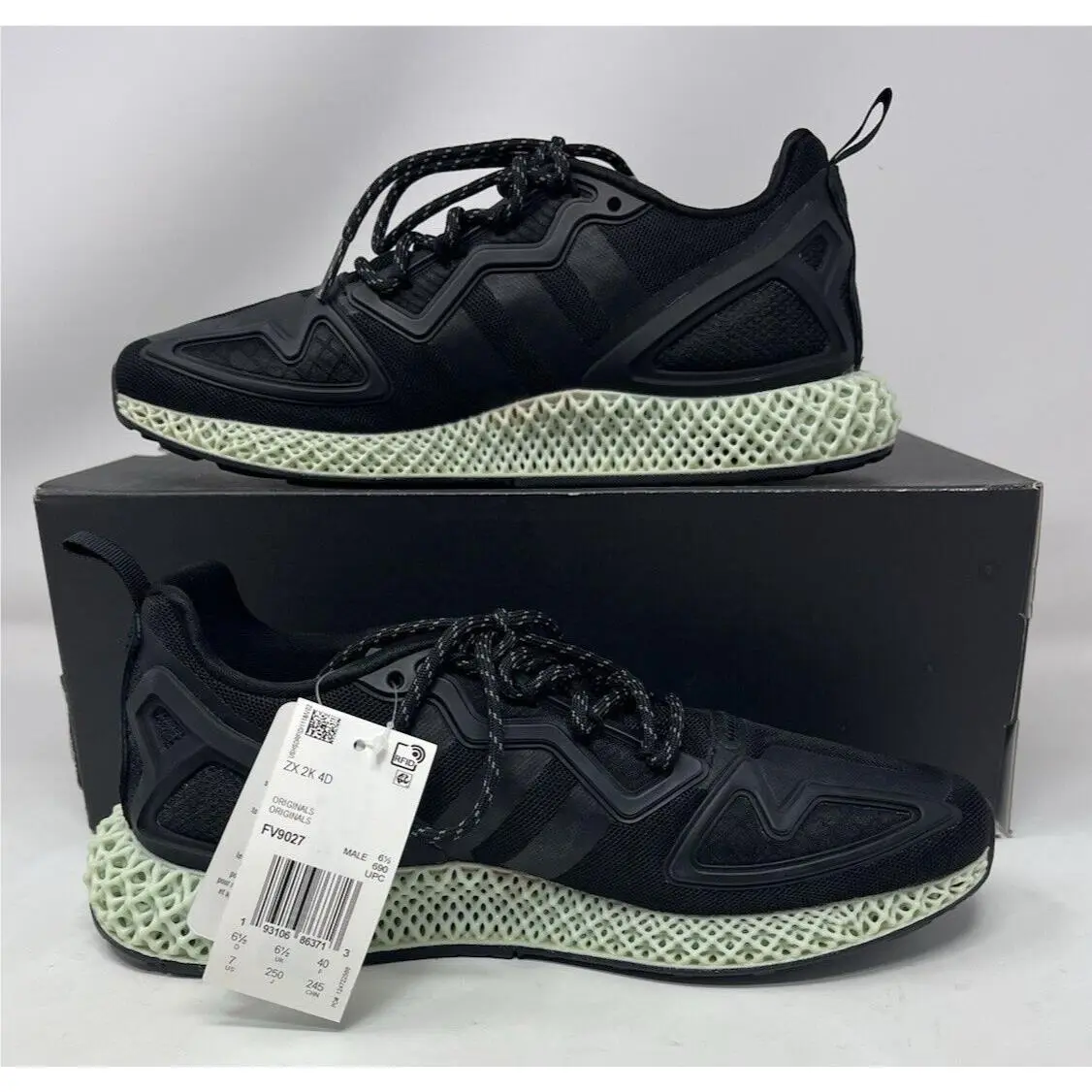 Adidas ZX 2K 4D Shoes Mens 7 Womens 8 Black Carbon FW9027 Box