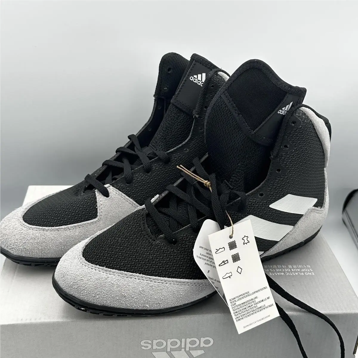 Adidas Mat Wizard 5 Wrestling Shoes Mens Size 7 Black Gray White Lace Up FZ5381