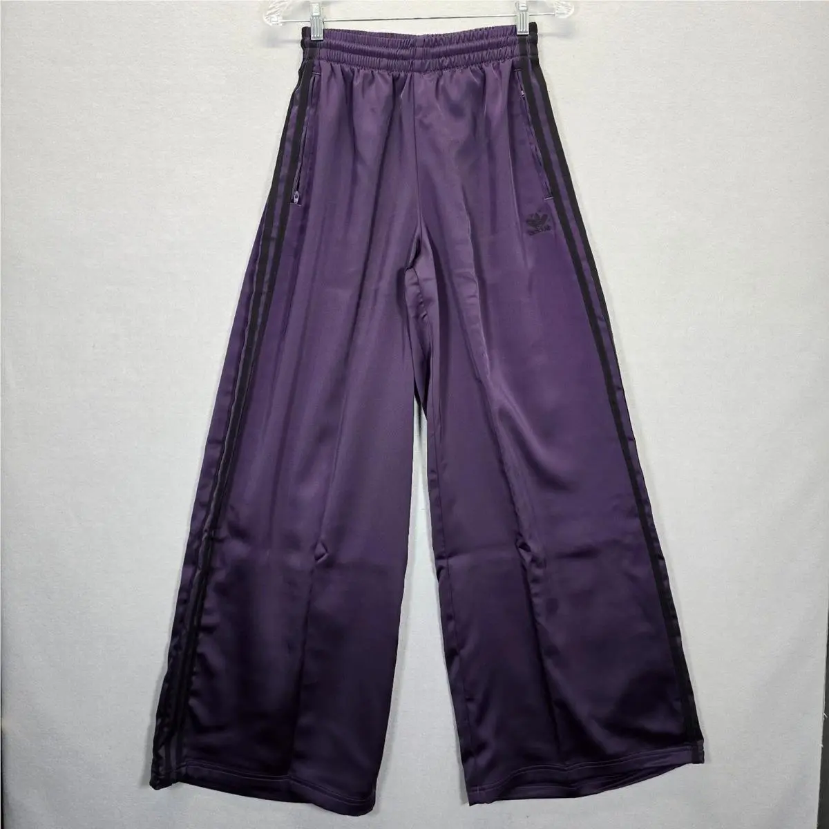 Originals Womens Satin Purple Wide Leg Track Pants Size 2 by Adidas