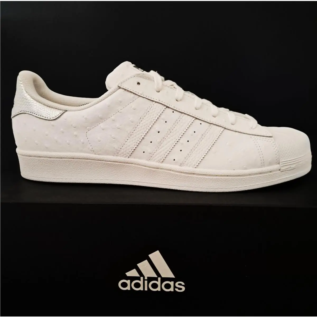 Adidas Superstar Sz 13 Shell Toe Ostrich Embossed Leather Wht/ Silv S80341