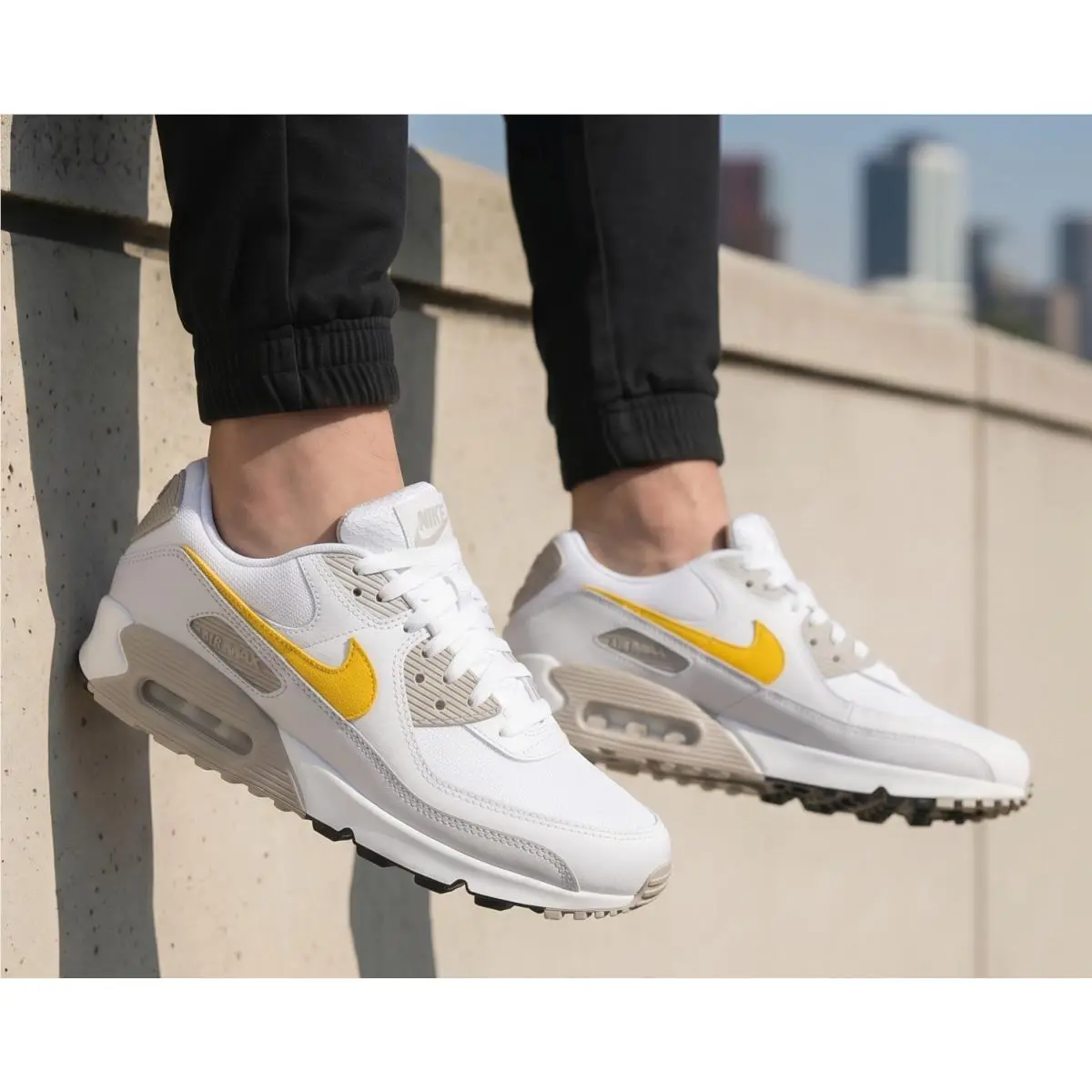 Nike Air Max 90 Classic Retro Men`s Athletic Sneakers White Yellow All Sizes