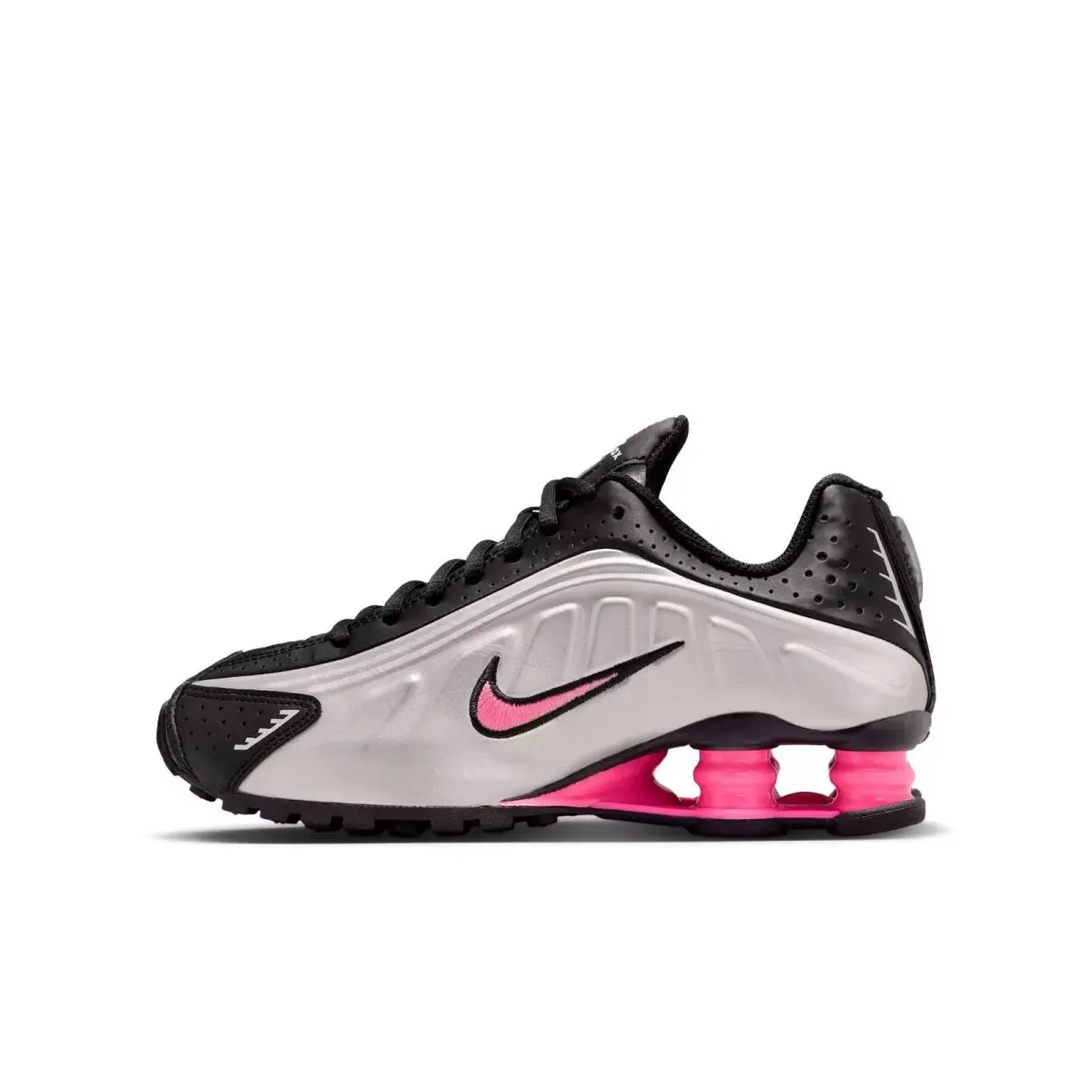 GS Nike Shox R4 Casual Shoes Black/pinksicle/metallic Silver CW2626 006