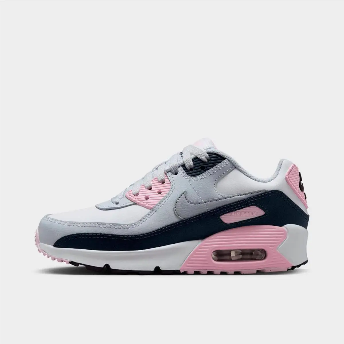 GS Nike Air Max 90 Casual Shoes White/pink Foam/armory Navy/wolf Grey CD6864 134