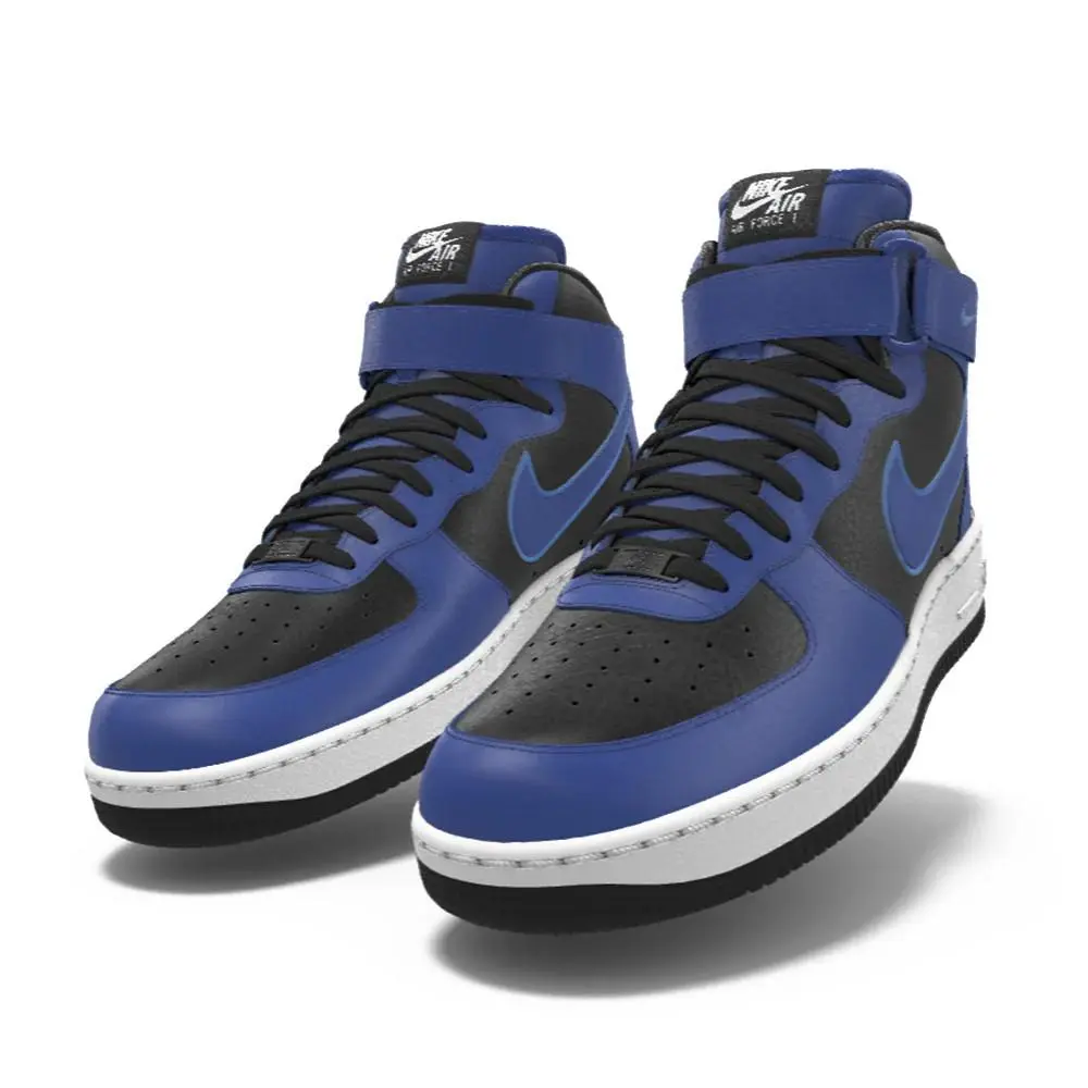 215 Mens Nike Air Force 1 Mid Black Royal Blue Custom Leather BB Shoes