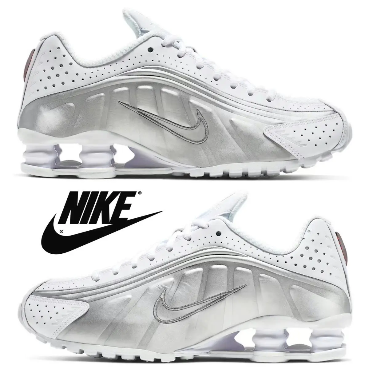 Nike shoes - Nike Shox - Shox - Silver, Manufacturer: White/Metallic Silver/Max Orange/White 7