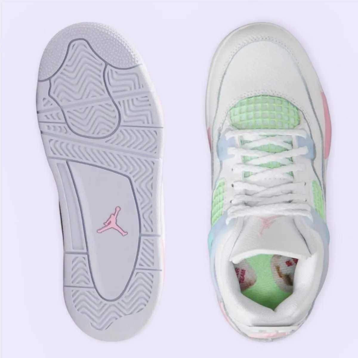 Nike shoes - Jordan 4 Retro - Retro - White/Medium Soft Pink/Half Blue-Vapor Green 4