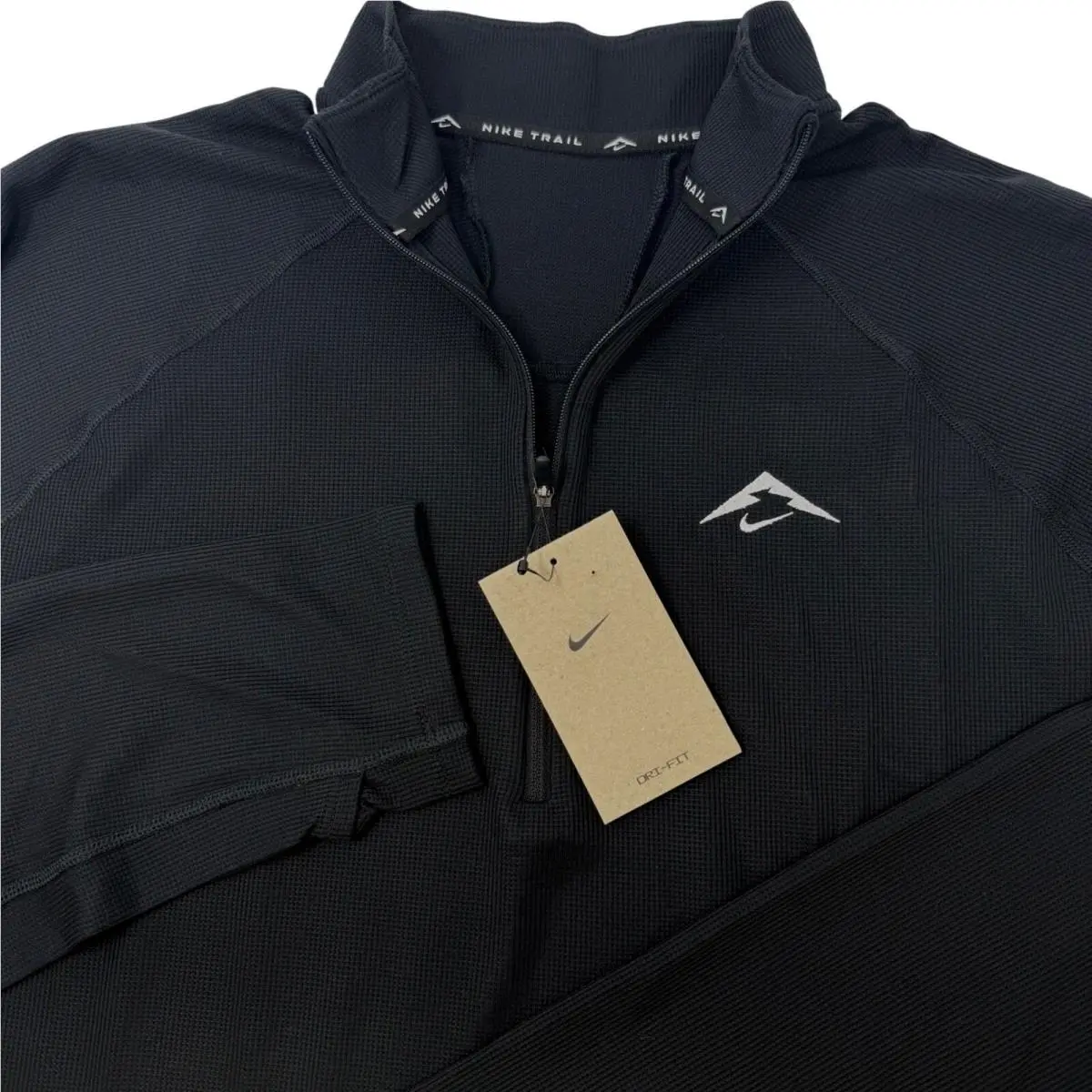 Trail Dri-fit Mens Large Black Waffle Knit Half Zip Pullover FV9994-010 by Nike